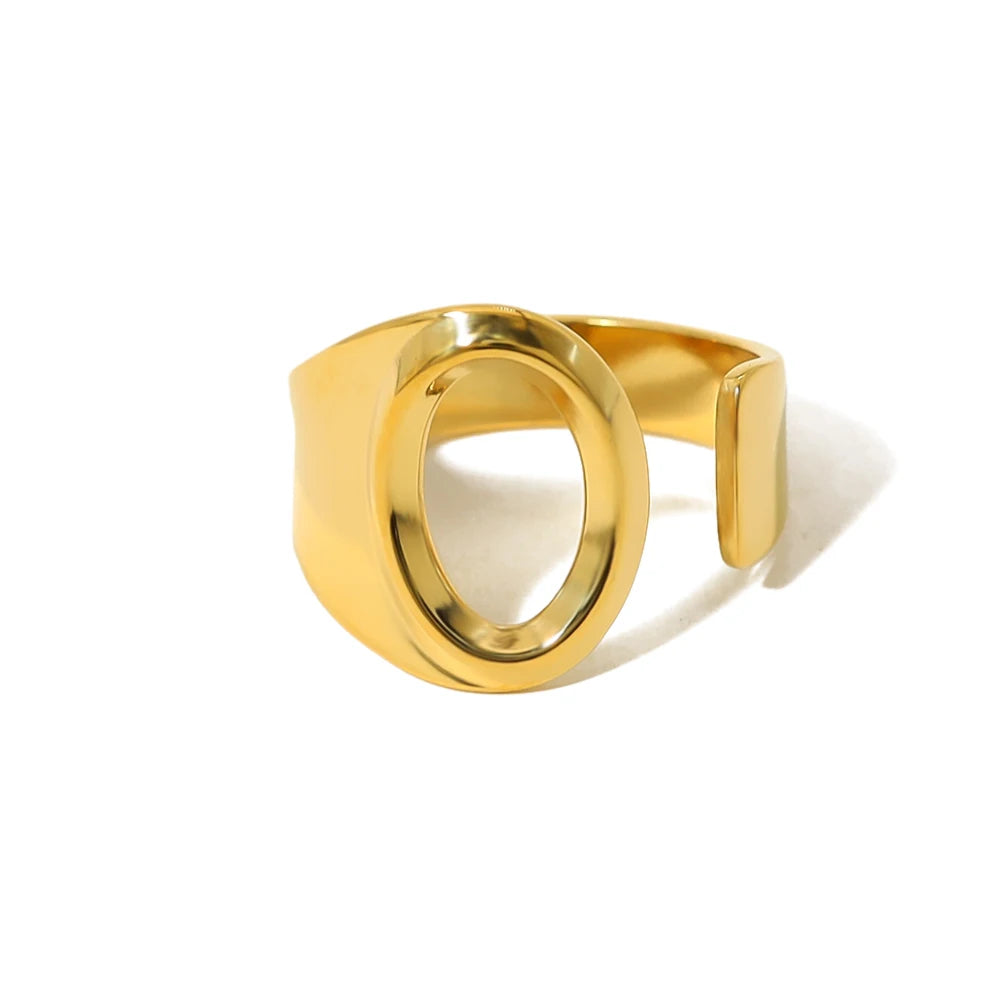 Anel Estilo com Iniciais Banhado em Ouro 18K Ajustável