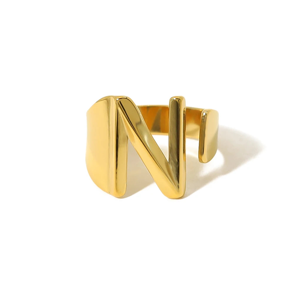 Anel Estilo com Iniciais Banhado em Ouro 18K Ajustável