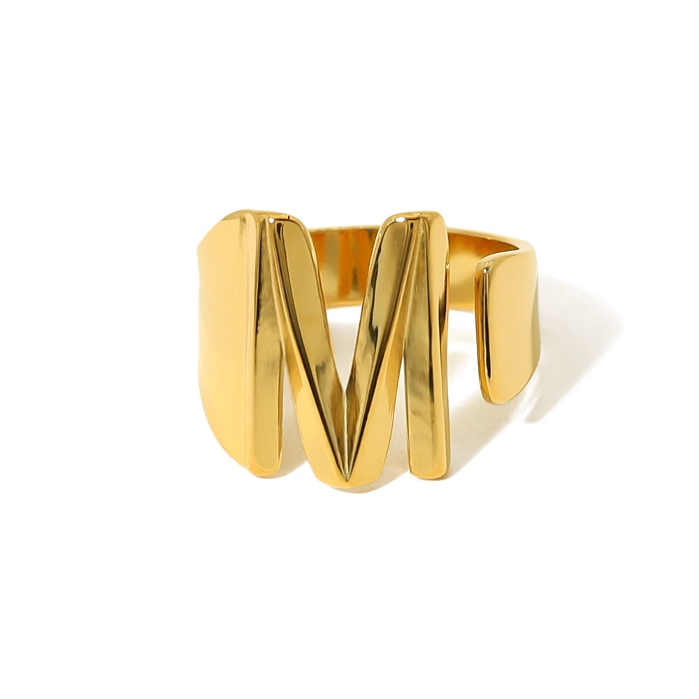 Anel Estilo com Iniciais Banhado em Ouro 18K Ajustável