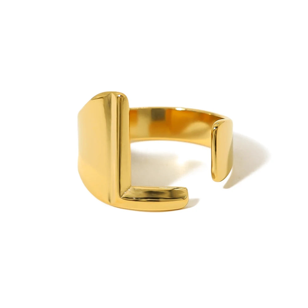 Anel Estilo com Iniciais Banhado em Ouro 18K Ajustável