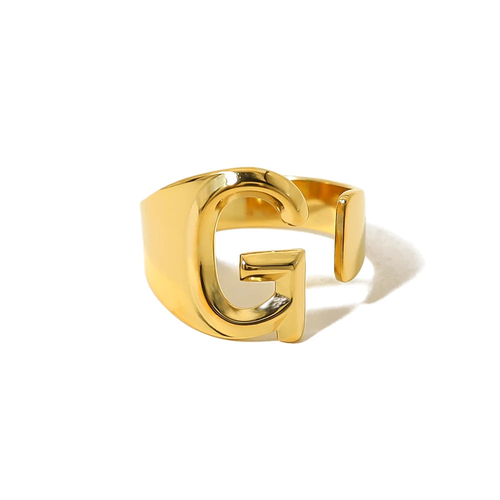 Anel Estilo com Iniciais Banhado em Ouro 18K Ajustável