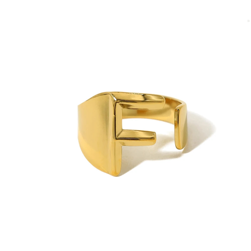 Anel Estilo com Iniciais Banhado em Ouro 18K Ajustável