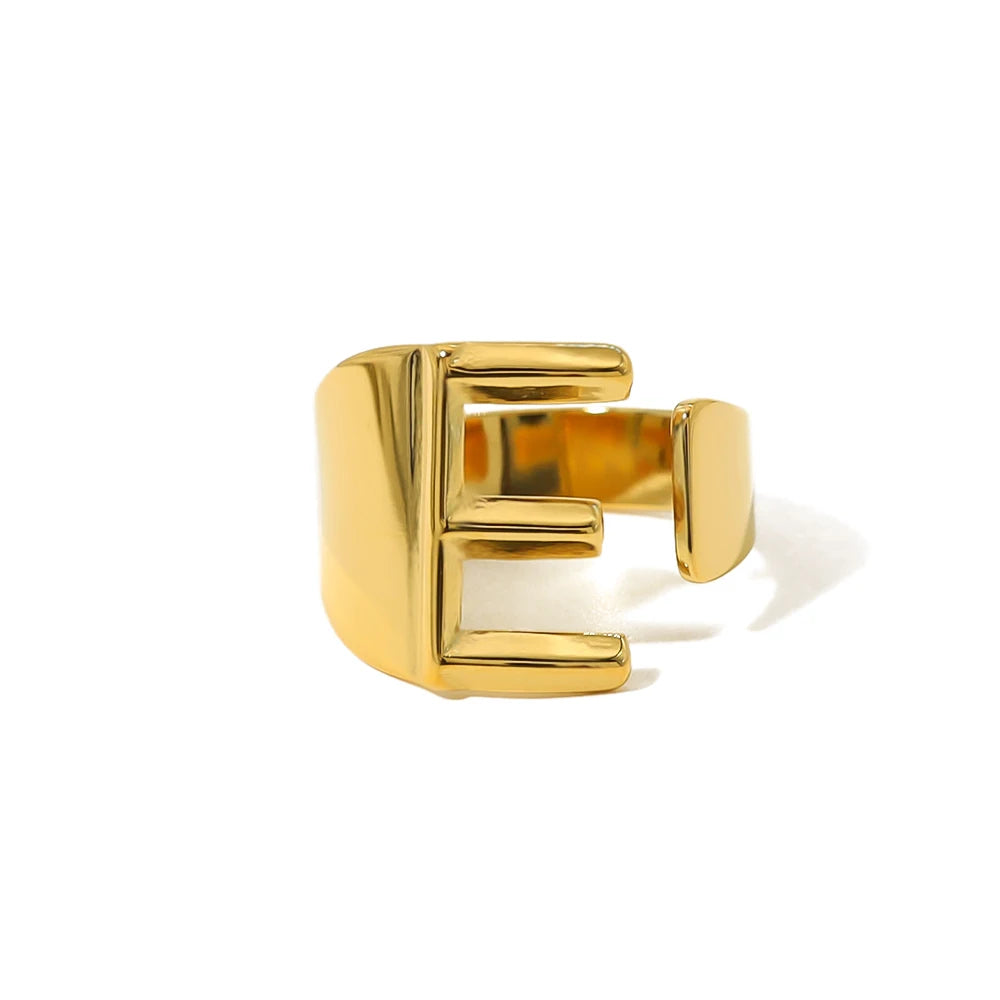 Anel Estilo com Iniciais Banhado em Ouro 18K Ajustável