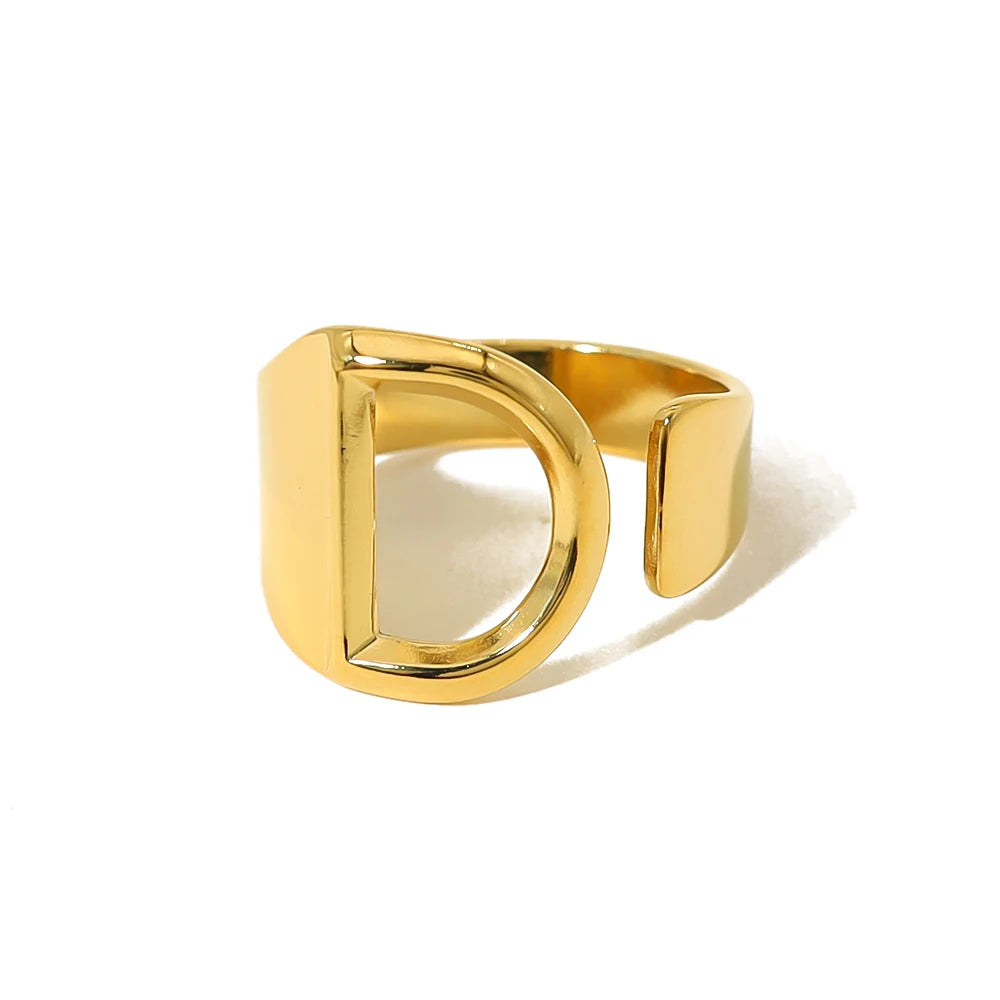 Anel Estilo com Iniciais Banhado em Ouro 18K Ajustável