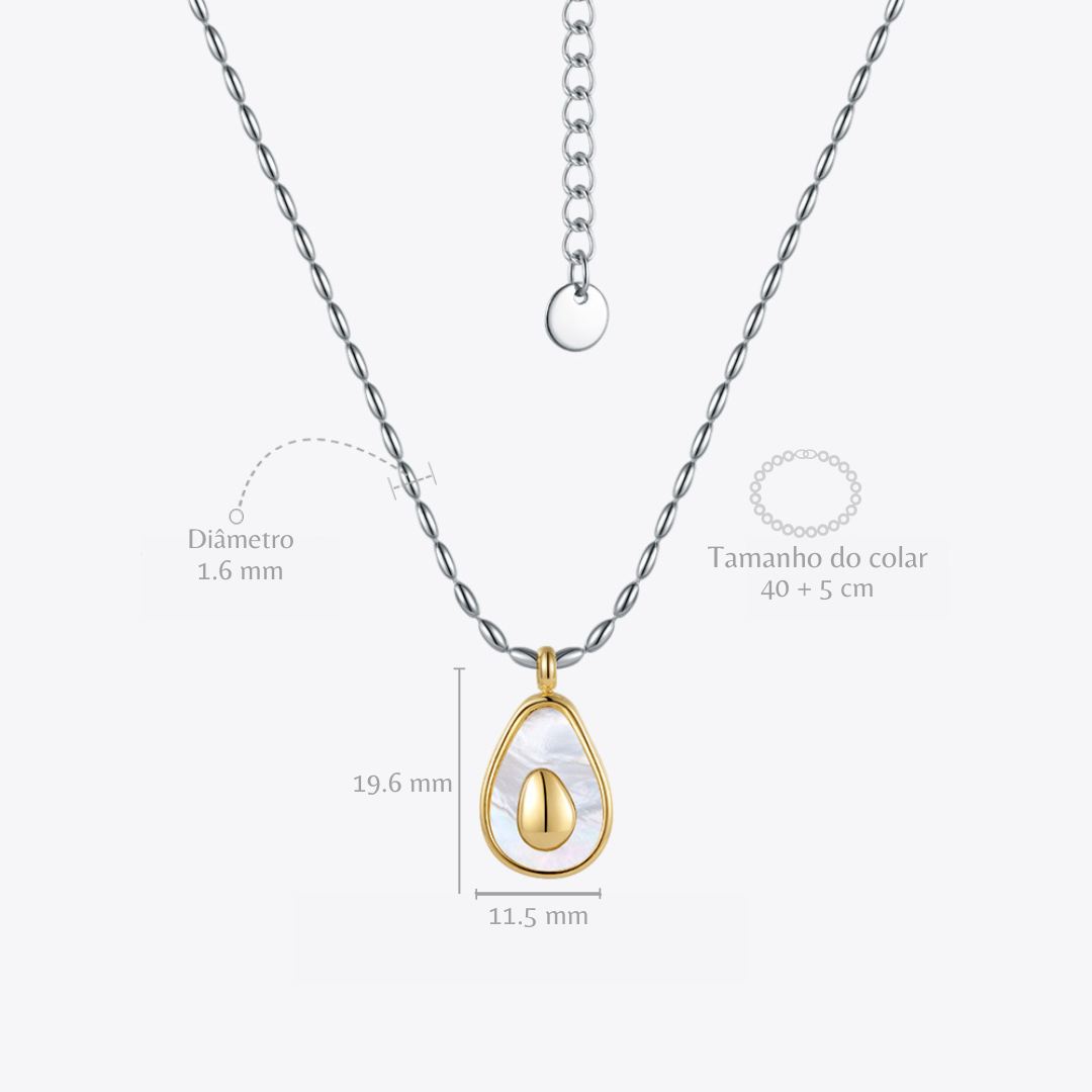 Colar em prata 925 com pingente de abacate banhado em ouro 18k - LUMINOZ