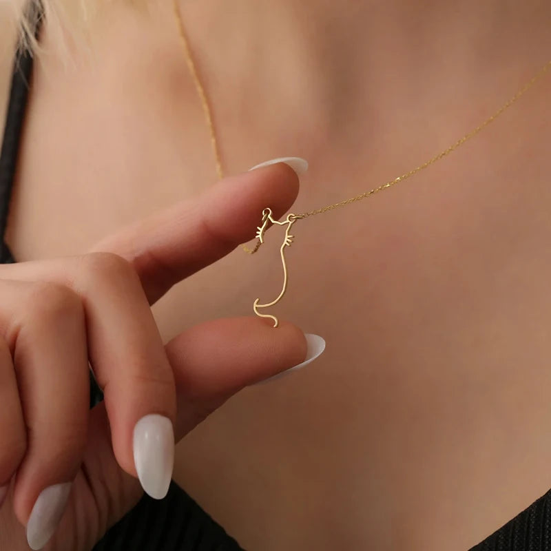Colar Silhueta do Meu Gatinho | Banhado em Ouro 18K