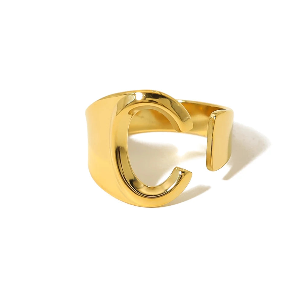 Anel Estilo com Iniciais Banhado em Ouro 18K Ajustável