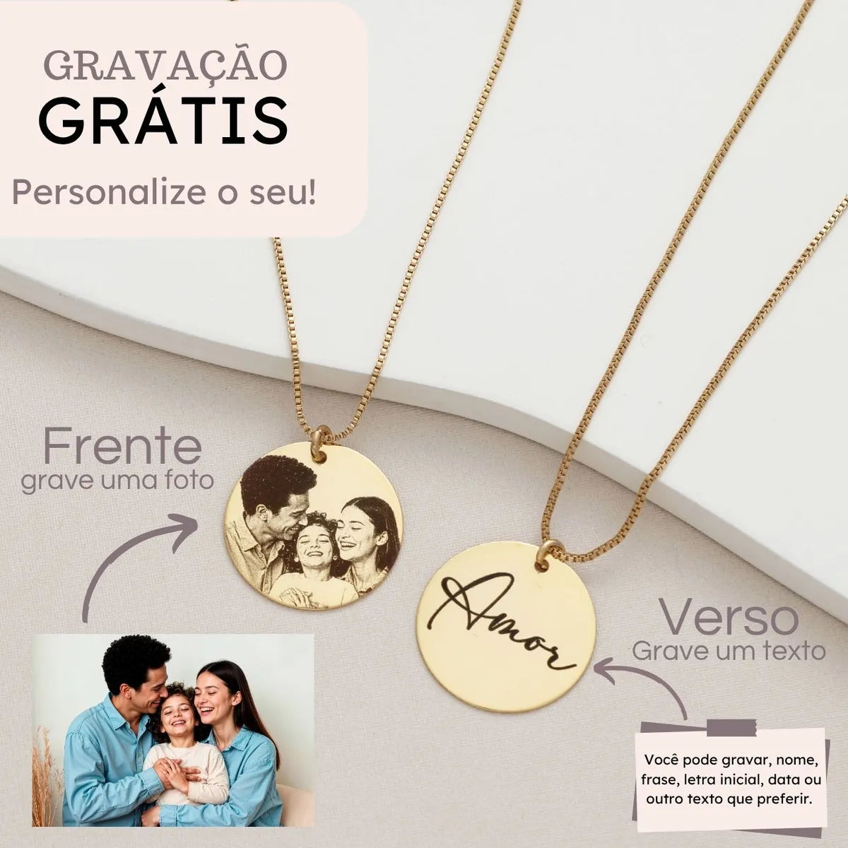Colar com fotogravação | Banhado em ouro 18K