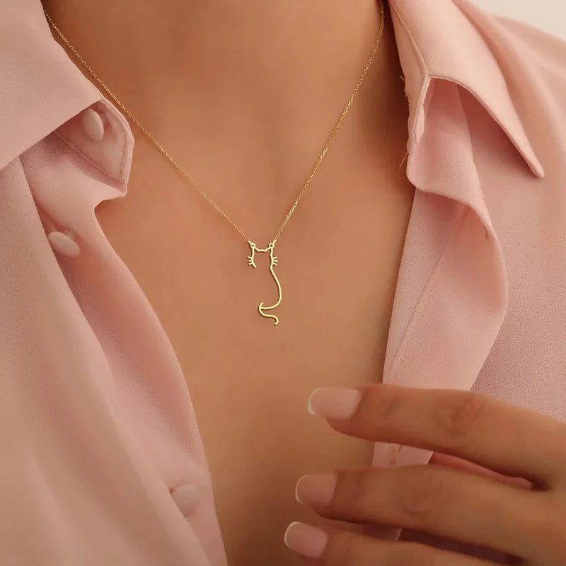 Colar Silhueta do Meu Gatinho | Banhado em Ouro 18K