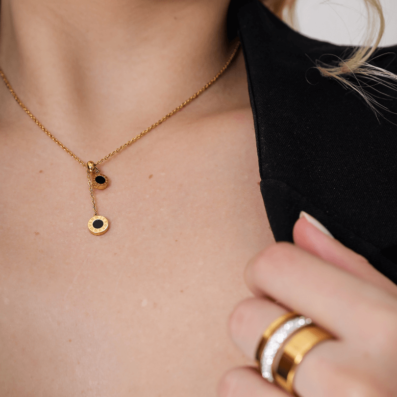 Colar Pedras Ônix Regulável Banhado em Ouro 18k - Luminoz