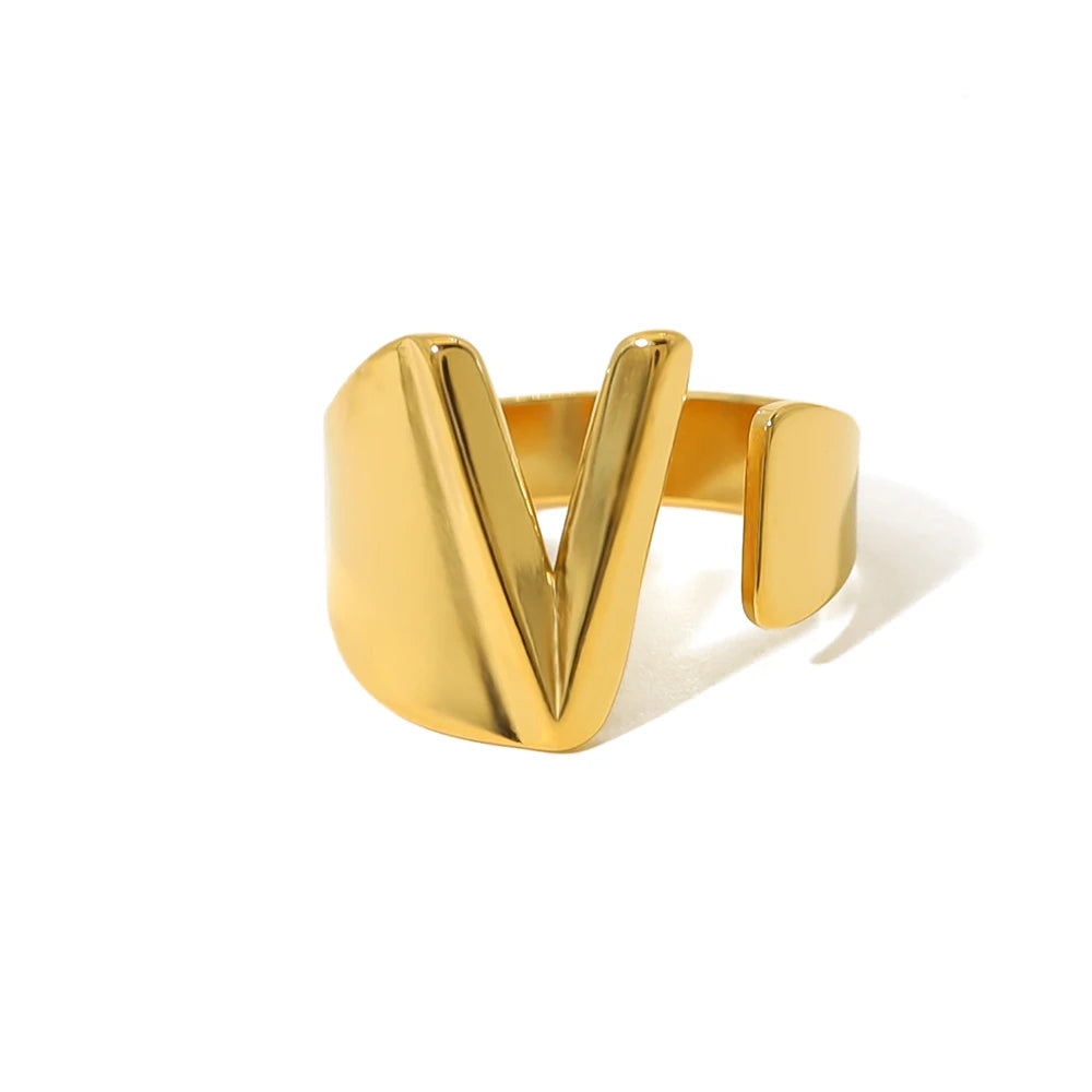 Anel Estilo com Iniciais Banhado em Ouro 18K Ajustável