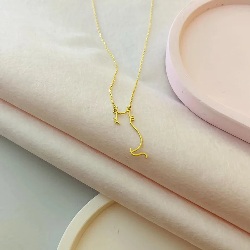 Colar Silhueta do Meu Gatinho | Banhado em Ouro 18K