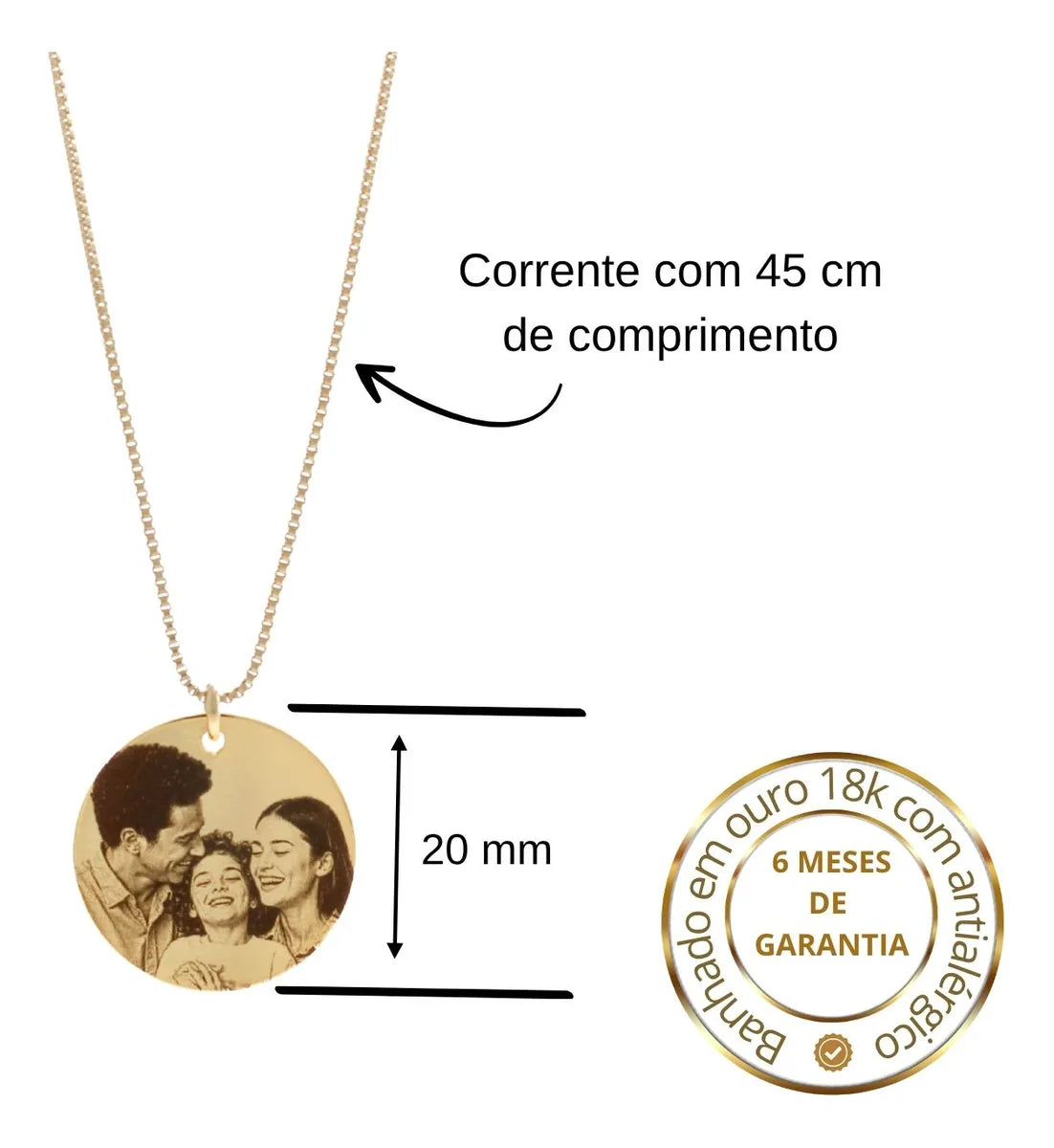 Colar com fotogravação | Banhado em ouro 18K