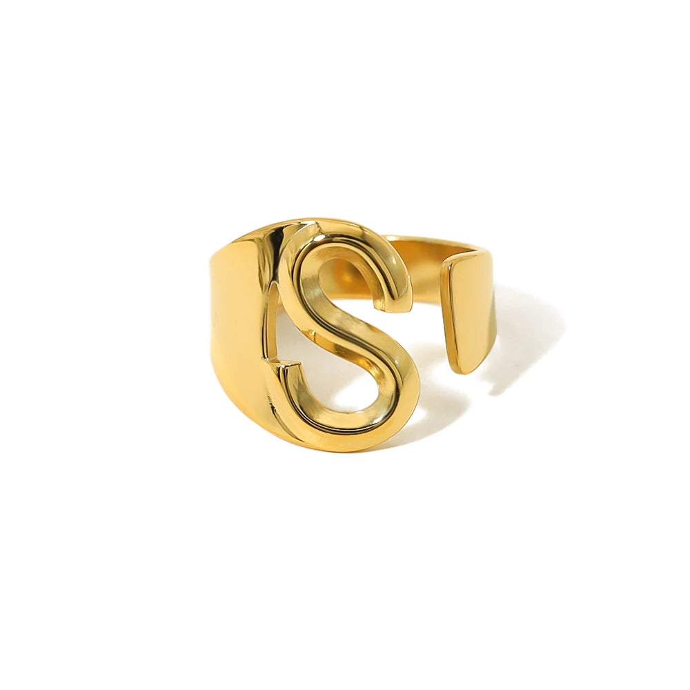 Anel Estilo com Iniciais Banhado em Ouro 18K Ajustável