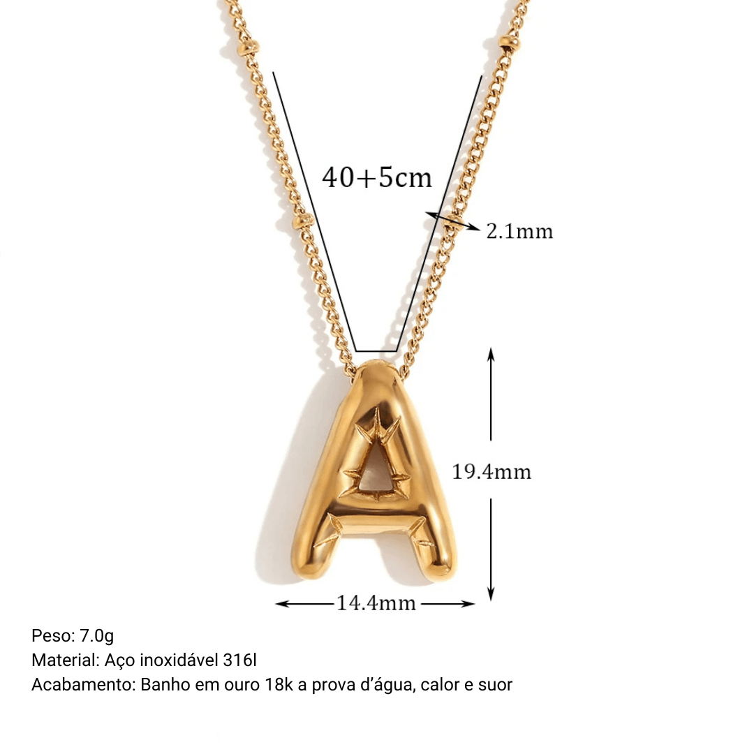 Colar 3D com Iniciais - Banhado em Ouro 18K