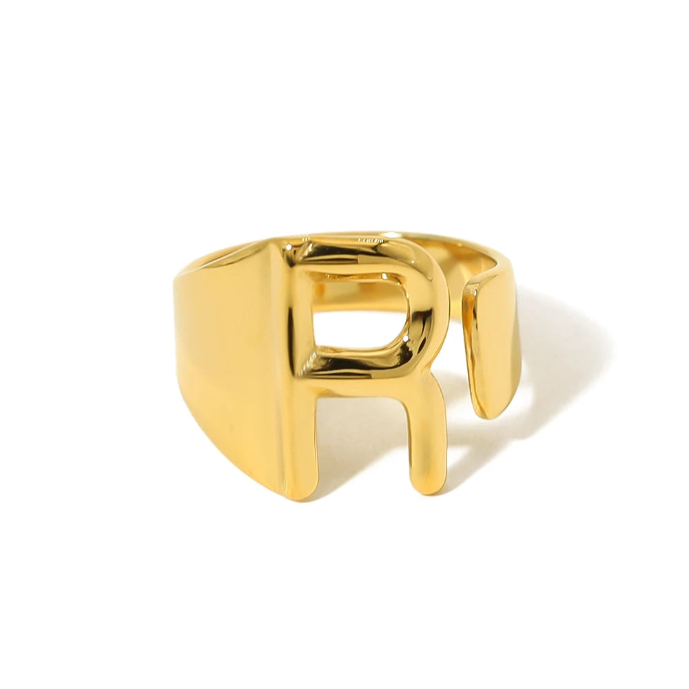 Anel Estilo com Iniciais Banhado em Ouro 18K Ajustável