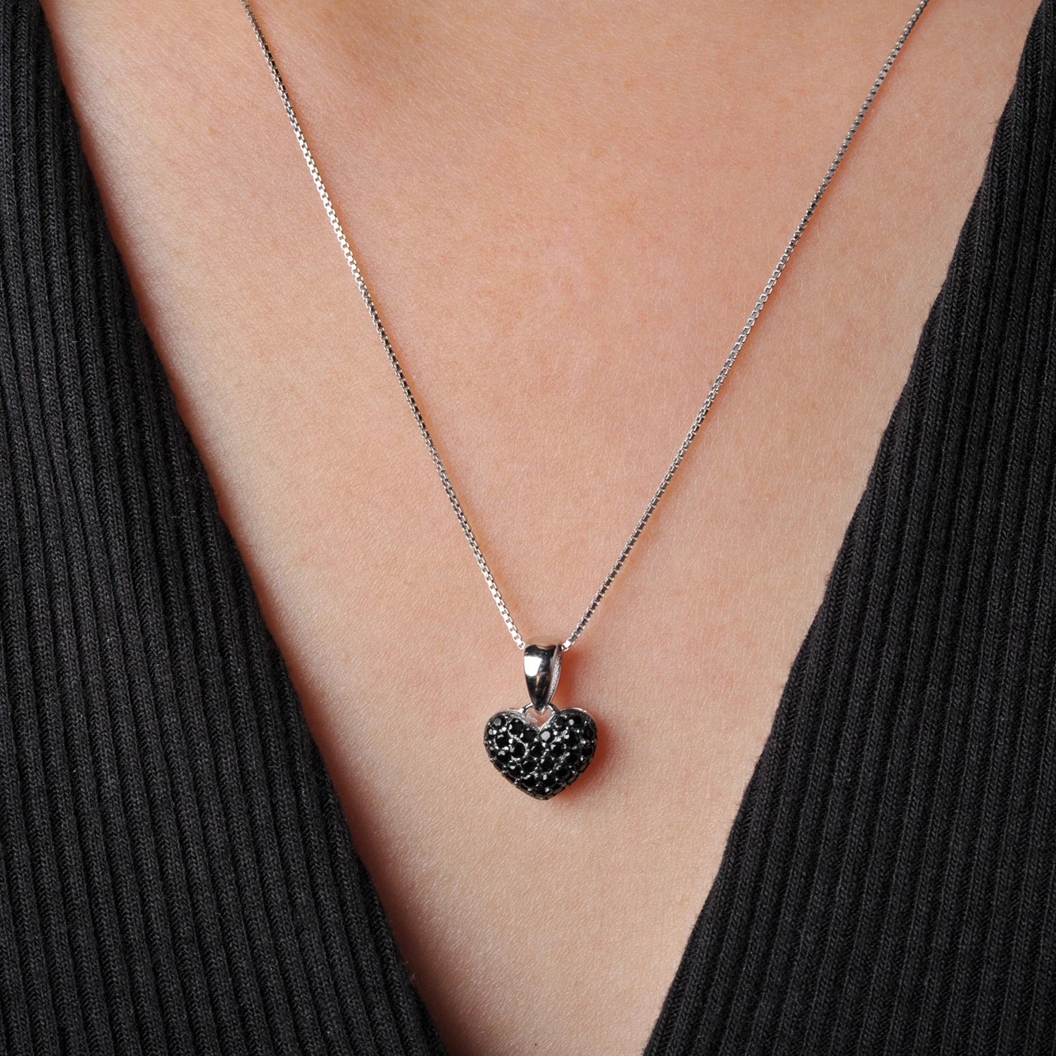 Colar + Pingente Coração Negro | Em Prata 925