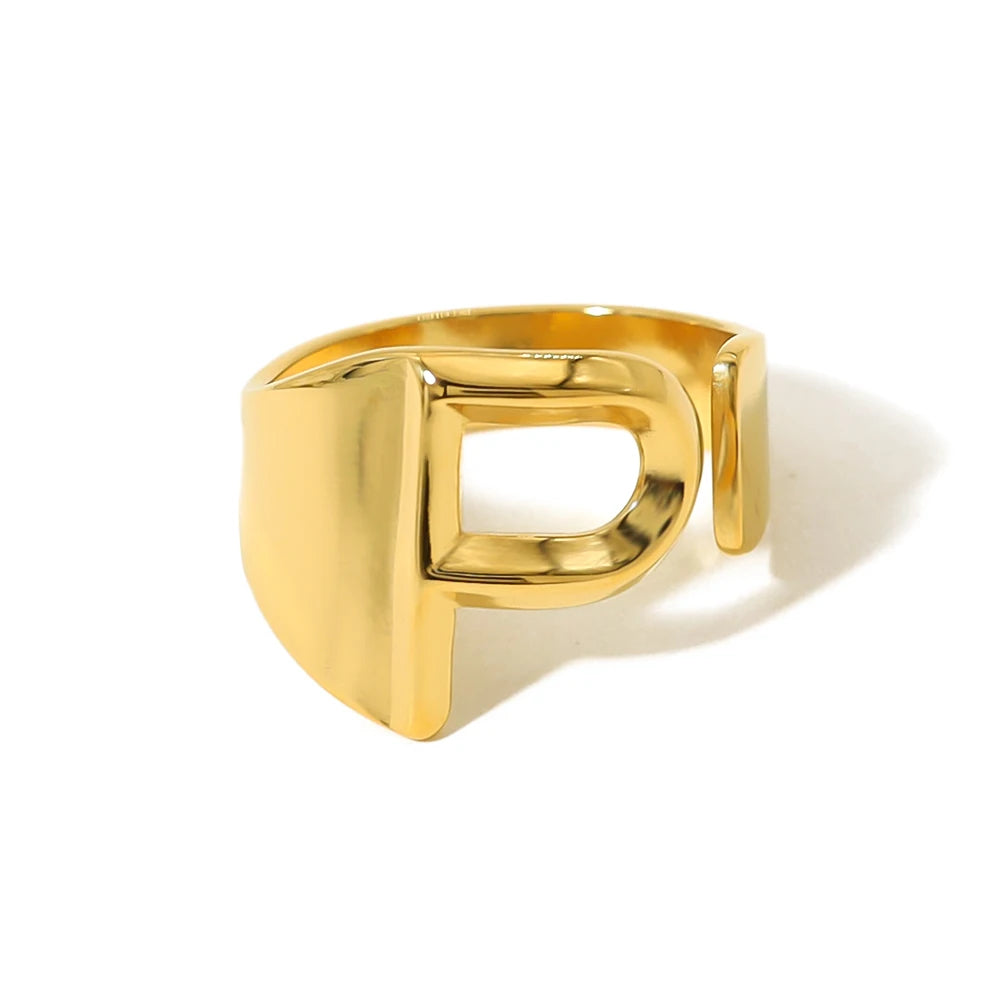 Anel Estilo com Iniciais Banhado em Ouro 18K Ajustável