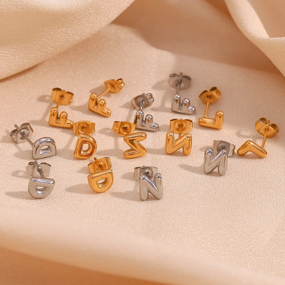 Brincos Bolha com Iniciais - Prata 925 ou Banhado em ouro 18k