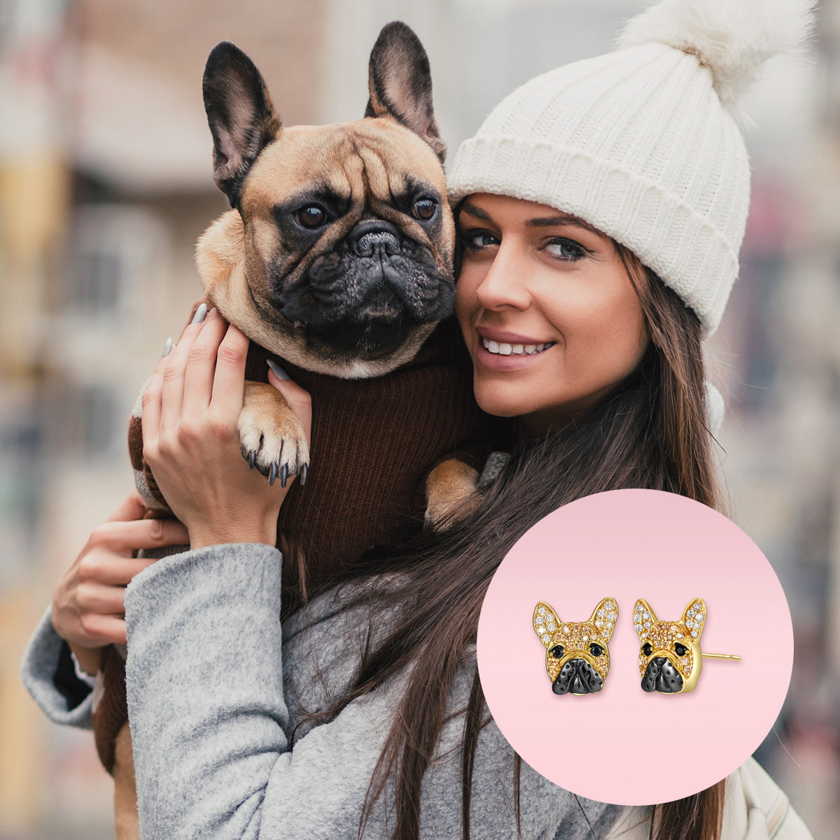 Brincos Bulldog Francês | Banhados em Ouro 18K
