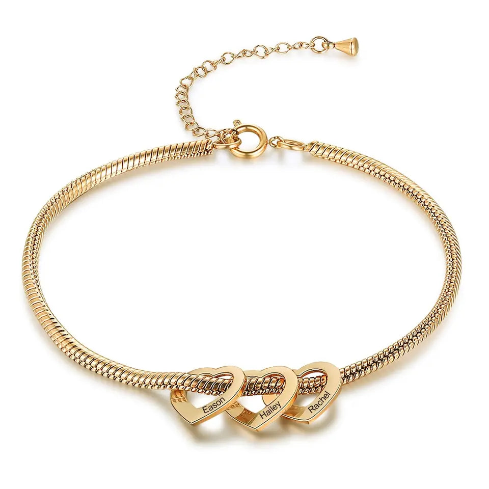 Pulseira Elo de Amor | Corações com Nomes Personalizados