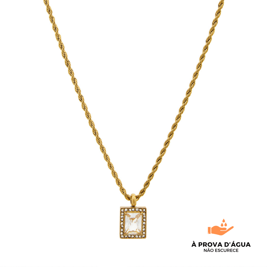 Colar Rede Baiana com Pingente Pedra Camile - Banhado em Ouro 18K