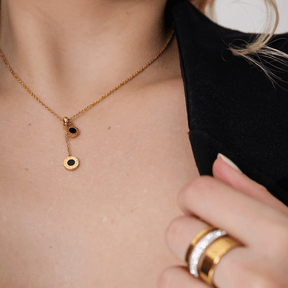 Colar Pedras Ônix Regulável Banhado em Ouro 18k - Luminoz