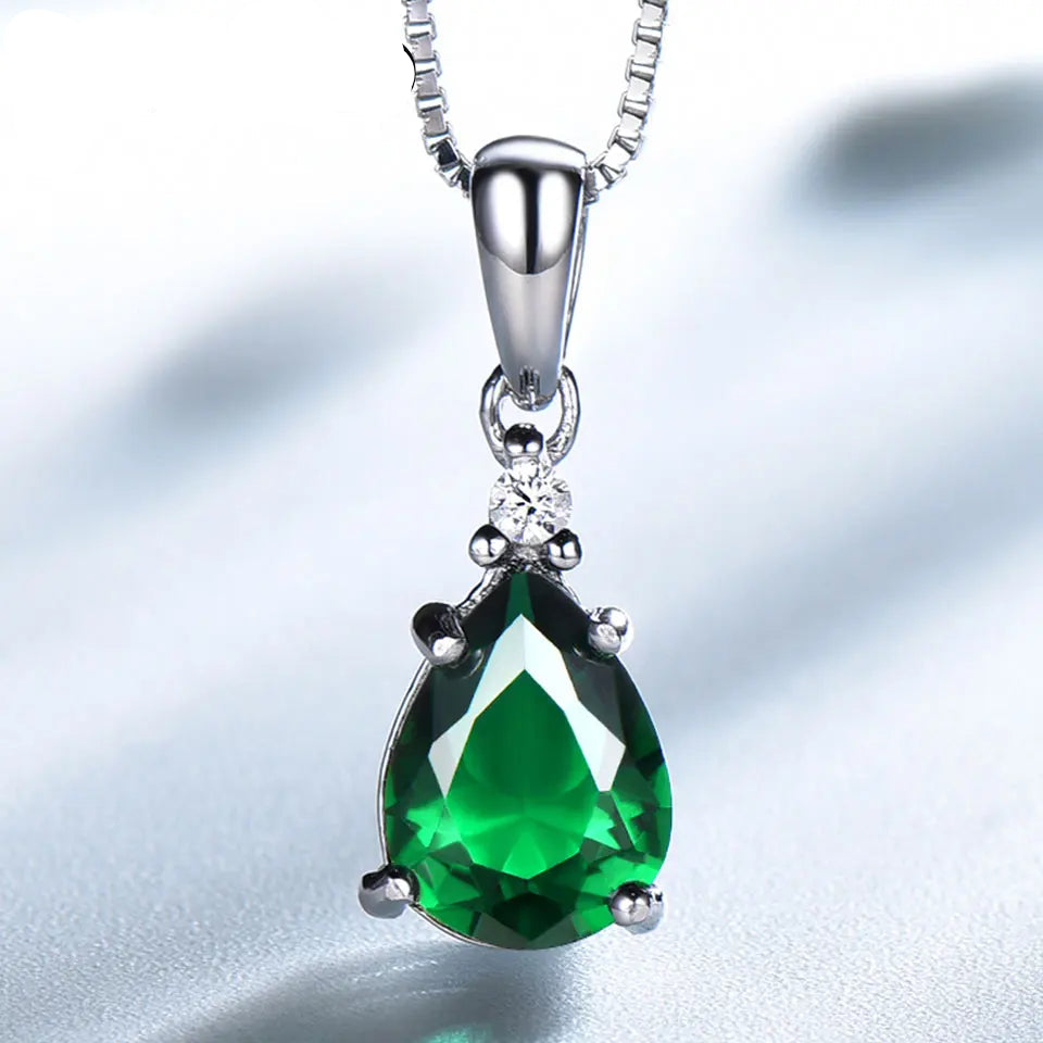Colar Gota Esmeralda | Prata 925 com Cristais Cintilantes