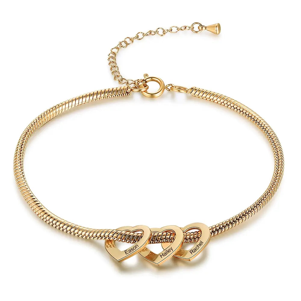 Pulseira Elo de Amor | Corações com Nomes Personalizados