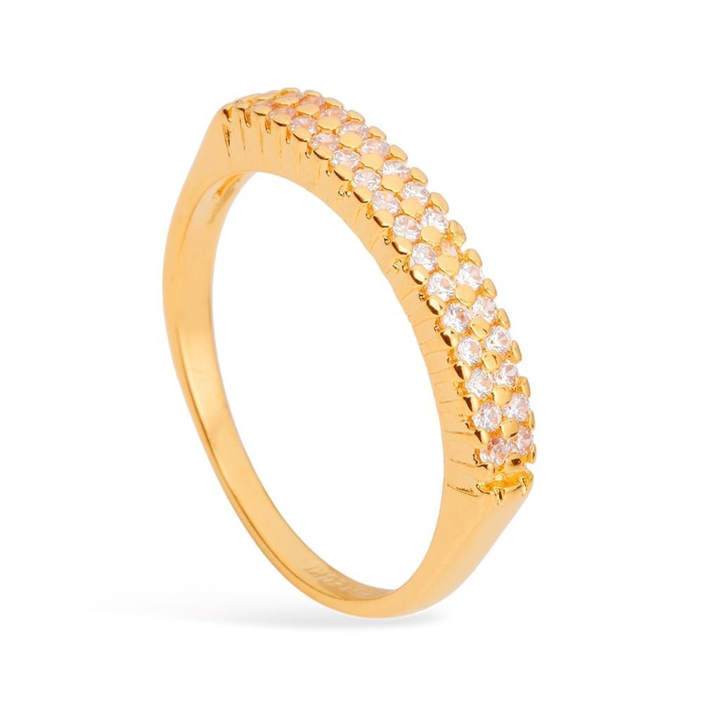 Anel Dourado Aparador de Aliança Duplo Cravejado de Zircônia | Prestige