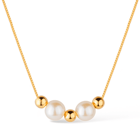 Colar Dourado de Pérolas e Esferas | Prestige