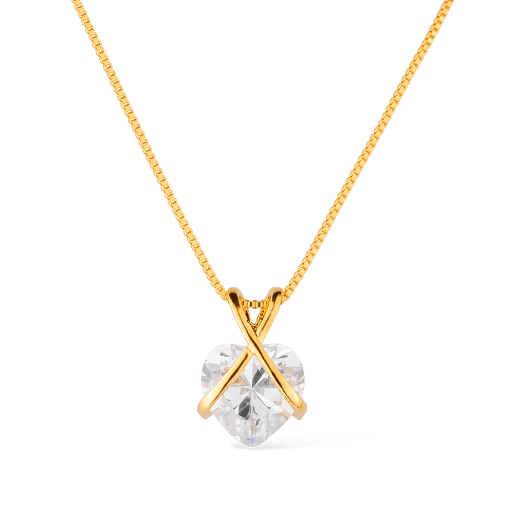 Colar Dourado de Zircônia em Formato de Coração | Prestige
